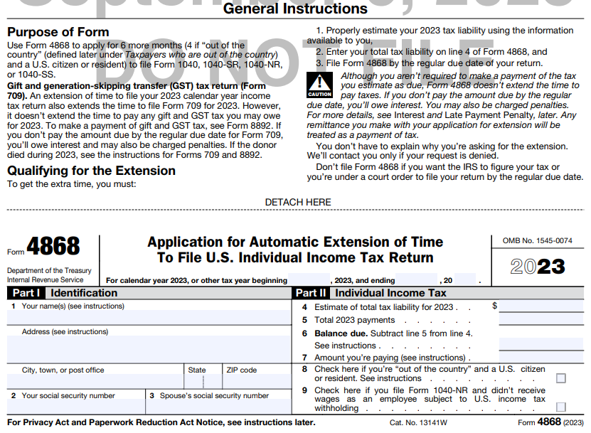 File Personal Tax Extension 2023 IRS Form 4868 Online