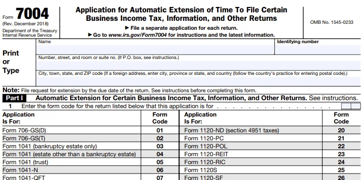 Information Required to File Form 7004