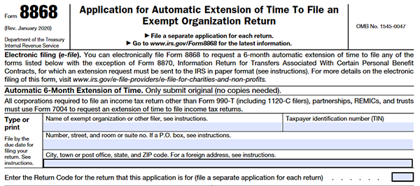 2020 IRS Form 8868 Mailing Address Where To Mail Form 8868