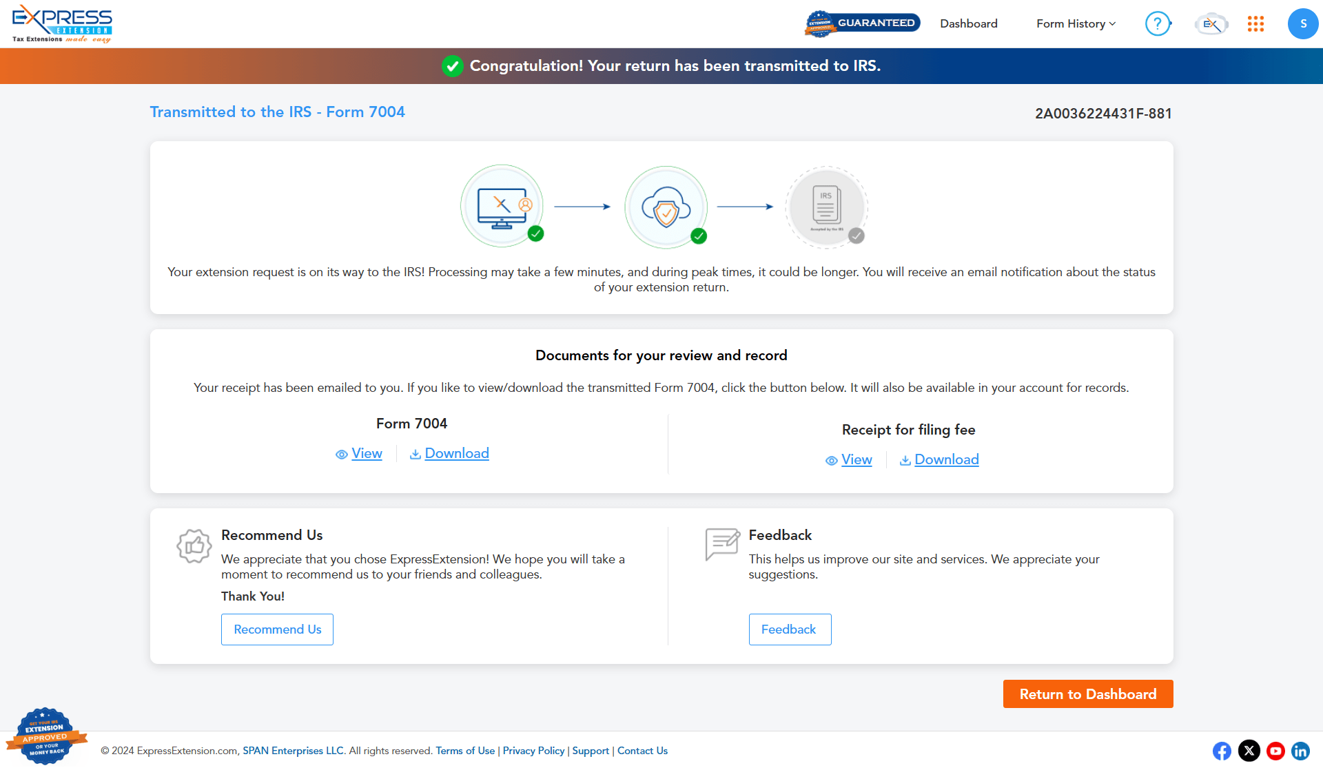 Transmit your form to the IRS